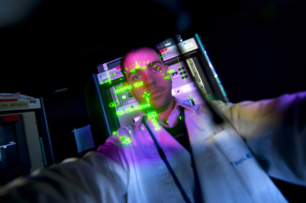 Engineer looking through a heads-up display