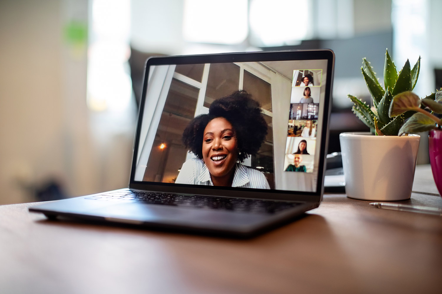 Woman on video call with friends