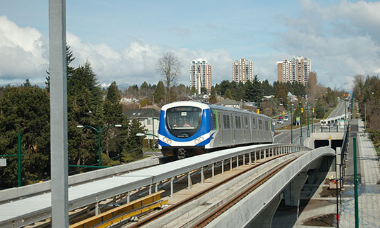 Subway train on elevated track